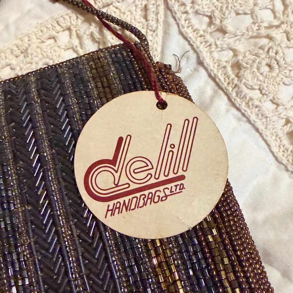 1950’s Vintage Delill beaded evening bag Gold Bronze& Silver Tone Original Tag